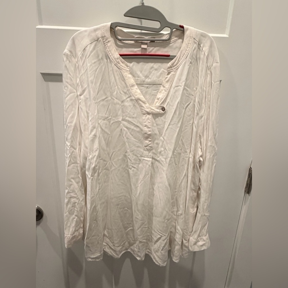 Woman Within Cream Henley Long Sleeve Top 1X Plus